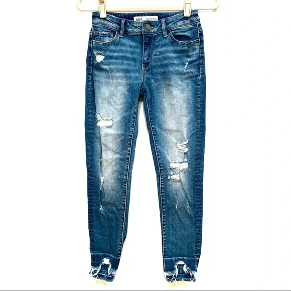 BKE STELLA MID RISE SLIM FIT ANKLE DISTRESSED JEANS - Picture 1 of 12